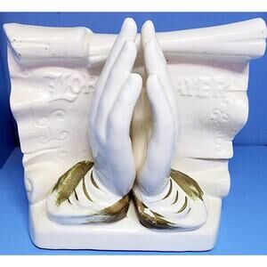 FLAW The Lords Prayer Praying Hands Ceramic Vase Vintage Lefton Planter